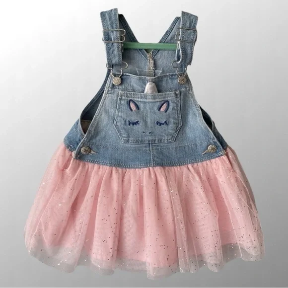 NWT, OshKosh B’gosh Unicorn Overall Jumper, Pink w/ Sparkles Tutu / Size: 9 Mths - Picture 1 of 4